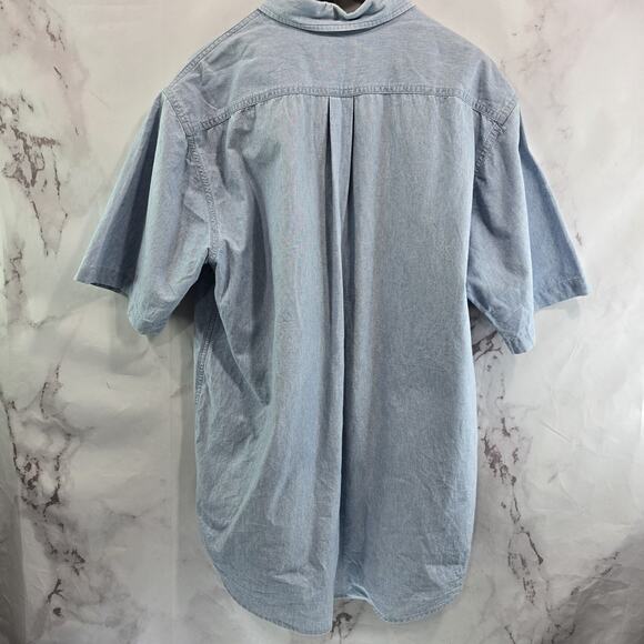 Carhartt Shirt Men Large Short Sleeve Button Up Denim Chambray Jean Collared - Picture 5 of 15